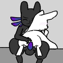 ambiguous_gender animated anonymous_artist anthro black_body black_skin blush closed_eyes duo external_gills fan_character genitals gills heart_symbol low_res male male/ambiguous penis purple_penis rain_world slugcat survivor_(rain_world) white_body white_skin