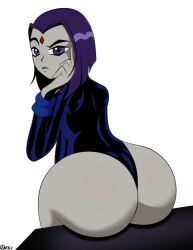 1girls ass_focus big_ass butt dc female female_only goth goth_girl purple_eyes purple_hair rachel_roth raven_(dc) solo teen_titans theanonyms white_background