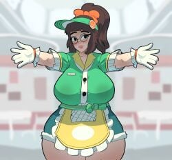 1girls big_breasts dand_u eyewear fully_clothed glasses hug mei_(overwatch) overwatch overwatch_2 solo solo_female