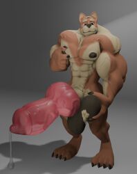 1boy abs animal_genitalia animal_penis anthro areola ball_grab balls biceps big_balls big_penis bodily_fluids bodily_fluids_drip canid canine canine_genitalia canine_penis canis domestic_dog dripping erection genital_fluids genitals hi_res huge_balls huge_cock humanoid hyper hyper_genitalia hyper_penis knot looking_at_viewer male male_only mammal muscular muscular_anthro muscular_male nipple_fetish nipple_pinch nipple_play nipples nude pecs penis pinch precum precum_drip precum_string simple_background solo solo_male watanno