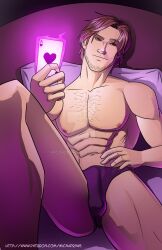 1boy bed bulge chest_hair gambit gay looking_at_viewer male_only marvel marvel_comics micahdraws playing_card remy_lebeau underwear_only x-men