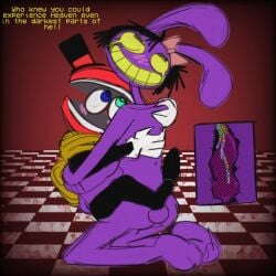 ambiguous_penetration caine_(the_amazing_digital_circus) crying_with_eyes_open cum_inside duffyfilmz english_text jax_(the_amazing_digital_circus) knot rolling_eyes tagme text the_amazing_digital_circus trans_woman