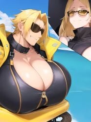 1boy ai_generated big_breasts blonde_hair breasts_bigger_than_head busty busty_boy cleavage female gigantic_breasts huge_breasts male male_breasts male_cleavage male_tits male_with_breasts nipple_bulge weirdsexyai