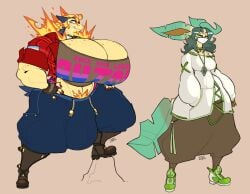 1futa 2022 amber_(sonuke) anthro big_bulge big_ears bisexual_pride_colors blue_bottomwear blue_clothing blue_pants boots bottomwear bra breasts brown_boots brown_bottomwear brown_bra brown_clothing brown_footwear brown_pants brown_underwear bulge butch choker clothing dress_shirt duo eeveelution face_mask fans female fingerless_gloves flannel_shirt footwear futanari gloves green_hair gynomorph hair half-closed_eyes hand_in_pocket handwear hi_res huge_bulge hyper hyper_bulge intersex jacket jewelry jinti_(artist) leafeon lgbt_pride narrowed_eyes navel necklace nintendo orange_eyes oversized_bottomwear oversized_clothing oversized_pants pants pockets pokemon pokemon_(species) pokemorph pride_colors pubes red_clothing red_fingernails red_shirt red_topwear shirt shoes signature sneakers swoz_(sanscjserif) text text_on_bra text_on_clothing text_on_underwear topwear trans trans_woman transgender transgender_pride_colors typhlosion underwear white_clothing white_jacket white_topwear