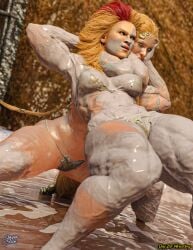 2girls 3d big_breasts breasts female god_of_war god_of_war_ragnarok mature_female milf mother mother_and_daughter mud mud_wrestling muscular muscular_female semper_jack sif_(god_of_war) thick_thighs thrud_(god_of_war) wrestling