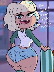 2020s 2023 ass ass_focus big_ass big_butt blue_bottomwear bottom_heavy bubble_ass bubble_butt butt_crack_outline comic denim_shorts disney disney_xd dumptruck_ass fat_ass fat_butt female female_only freckles green_eyes hair_streak happy huge_ass huge_butt instantnudeles jackie_lynn_thomas jean_shorts large_ass large_breasts large_butt light-skinned_female light_skin looking_at_viewer looking_back minishorts rear_view round_ass short_hair shorts skateboard smile solo solo_female standing star_vs_the_forces_of_evil talking thick_ass thick_butt thick_thighs thighs tight_clothing tomboy western_art western_cartoon wide_hips