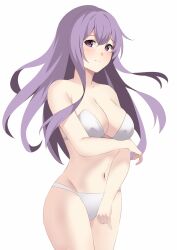 1girls blush breasts cleavage female female female_only fire_emblem fire_emblem:_genealogy_of_the_holy_war highres julia_(fire_emblem) long_hair looking_at_viewer medium_breasts miya_star_saa nintendo panties purple_eyes purple_hair simple_background solo underwear underwear_only white_panties