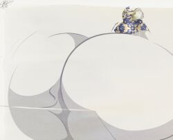 1girls artist_signature ass ass_body back_view floral_print hyper_ass minimalist motion_lines sitting sparks_spectrum