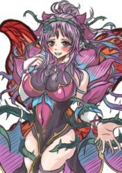 1girls alternate_costume bare_thighs bodystocking breasts bridal_gauntlets covered_navel fairy fairy_wings female female_only fire_emblem fire_emblem_heroes grey_hair grin hand_on_own_chest large_breasts leotard long_hair looking_at_viewer multicolored_hair nintendo official_alternate_costume pelvic_curtain plumeria_(fire_emblem) plumeria_(rapturous_dream)_(fire_emblem) pointy_ears ponytail reaching_out reaching_towards_viewer red_eyes smile solo thighs thorns violet_migu18 white_background wings