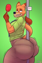 1boy anthro big_ass big_ass_(male) big_butt bubble_ass bubble_butt candy disney donk_arts fat_ass fat_butt flirtatious flirting flirting_look flirting_with_viewer flirty fox furry green_eyes huge_ass huge_butt lollipop male male_only necktie nick_wilde pantylines playful plump_ass plump_butt pole_between_ass pole_between_cheeks round_ass round_butt sharp_teeth smile smiling solo tail tail_wrapped_around thick_ass thick_butt thick_thighs tight_clothing zootopia