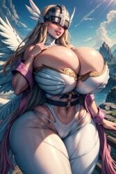 1girls ai_generated angewomon big_breasts bimbo bimbo_body breasts bythebrokenone digimon female_only gigantic_breasts huge_breasts huge_thighs large_breasts massive_breasts milf solo solo_female