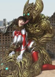 1girls 2boys 3d alien alien_girl alien_humanoid breasts building building_destruction building_sex city female female_penetrated heroine human losing losing_fight rape tight_clothing ultraman_(franchise) ultrawoman ultrawoman_katia