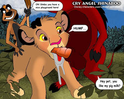 age_difference anthro cry_angel_shinaboo cub dialogue disney feline feral feral_penetrated furry gay interspecies lion male_only mammal meerkat oral oral_sex penis pumbaa saliva simba testicles the_lion_king threesome timon warthog yaoi young