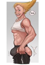 ass big_ass big_bulge big_butt blonde_hair boku_no_hero_academia bulge bulge_through_clothing dialogue hizashi_yamada jockstrap jockstrap_bulge long_hair male male_only moustache muscular muscular_male my_hero_academia pierced_ears piercings present_mic solo solo_male speech_bubble tight_clothing tight_pants tight_pants_(meme) wow_bro_(artist) yamada_hizashi