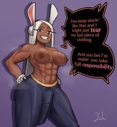 1futa animal_ears areolae ass big_ass big_breasts big_penis breasts bulge bulge_through_clothing clothed clothing cock dark_skin dialogue english_text futa_only futanari humanoid kemonomimi kindlad long_hair miruko muscles my_hero_academia nipples partially_clothed penis rabbit_ears rumi_usagiyama six_pack skindentation solo steam sweaty text text_bubble topless white_hair