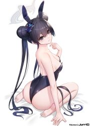 1girls arm_support ass bare_arms bare_ass bare_back bare_chest bare_legs bare_shoulders bare_skin bare_thighs barefoot black_bunny_ears black_bunnygirl_costume black_bunnysuit black_eyes black_hair black_hair_female blue_archive blush breasts bunny_ears bunny_girl bunnysuit collarbone dot_nose elbows feet female female_focus female_only fingernails fingers full_body genryumon_(blue_archive) hair_between_eyes hair_buns hair_ornament hairbun halo high_resolution highres jurrig kisaki_(blue_archive) knees legs light-skinned_female long_hair looking_at_viewer nape neck petite petite_body petite_breasts petite_female petite_girl shanhaijing_secondary_school_student shoulders sideboob simple_background sitting sitting_on_bed sitting_on_knees slender_body slender_waist slim_girl slim_waist small_breasts soles solo student_council_president thick_ass thick_thighs thighs thin_waist toes twin_buns twintails very_long_hair white_background young