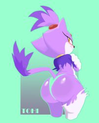 1girls anthro ass ass_focus big_ass blaze_the_cat blush bubble_ass bubble_butt caprine catgirl clothing cyan_panties feline female furry huge_ass looking_at_viewer looking_back panties purple_body purple_fur ripped_clothing sega skimpy solo solo_female sonic_(series) sonic_the_hedgehog_(series) tail theonehornedimp yellow_eyes