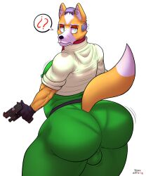 1boy anthro ass_bigger_than_head balls balls_bulge balls_visible_through_clothing big_ass big_butt bubble_butt donk_arts fox fox_mccloud furry green_eyes male male_only muscular muscular_male nintendo short_arms solo solo_male star_fox thick_thighs wide_hips