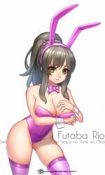 1girls arm_under_breasts bare_arms bare_chest bare_shoulders bare_skin bare_thighs blush bowtie bowtie_collar breasts brown_eyes brown_eyes_female brown_hair brown_hair_female bunny_ears bunny_girl bunnysuit cleavage collar collarbone dot_nose elbows embarrassed embarrassed_female female female_focus female_only fingernails fingers frown futaba_rio groin hand_on_breast hand_on_chest hourglass_figure jurrig large_breasts legs light-skinned_female light_skin lips long_hair looking_at_viewer pink_bowtie pink_bunny_ears pink_bunnysuit pink_thighhighs ponytail rabbit_ears seishun_buta_yarou_wa_bunny_girl_senpai_no_yume_wo_minai shoulders simple_background slender_body slender_waist slim_girl slim_waist solo standing student teenager thick_thighs thighhighs thighs thin_waist upper_body v-line watermark white_background white_collar white_wrist_cuffs wide_hips wrist_cuffs