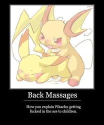 buggery color furry interspecies male male/male male_only motivational_poster multiple_males nintendo no_humans pikachu pokemon pokemon_(species) raichu text yaoi