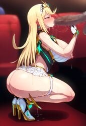 1boy 1girls ai_generated blonde_hair blowjob censored cheating cheating_girlfriend dark-skinned_male earrings female flamingpassion handjob high_heels huge_ass huge_breasts huge_cock mythra_(xenoblade) netorare nintendo nsfw seductive seductive_eyes seductive_look seductive_smile squatting theater xenoblade_(series) xenoblade_chronicles_2