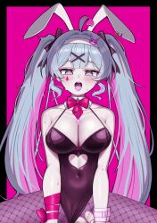 1girls alternate_breast_size animal_ears black_leotard blue_eyes blue_hair breasts clothing_aside clothing_cutout covered_navel fake_animal_ears female female_only female_pubic_hair fishnet_pantyhose fishnets hair_ornament hatsune_miku heart heart-shaped_pupils heart_cutout highres implied_sex large_breasts leotard leotard_aside long_hair looking_at_viewer open_mouth paid_reward_available pantyhose playboy_bunny pubic_hair rabbit_ears rabbit_hole_(deco*27/caststation) rabbit_hole_(vocaloid) rank_alee saliva solo solo_female sweat symbol-shaped_pupils teardrop_facial_mark torn_clothes_long_hair vocaloid x_hair_ornament