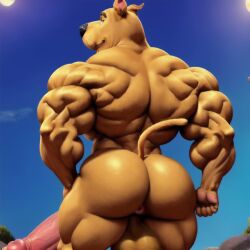 ai_generated anthrofied anus ass balls bara brown_fur bubble_but canine great_dane hanna-barbera huge_cock humanoid_penis male muscles muscular muscular_anthro muscular_male naked nude penis rear_view scooby-doo scooby-doo_(character) solo stable_diffusion warner_brothers