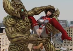 1girls 2boys 3d alien alien_girl alien_humanoid breasts building building_destruction building_sex city female female_penetrated heroine human losing losing_fight rape tight_clothing ultraman_(franchise) ultrawoman ultrawoman_katia