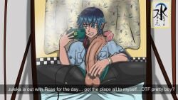 2022 aqua_regia_arts artist_name balls bed bedroom big_penis blue_eyes blue_hair clothed_male earphones gay implied_gay luka_couffaine male_only miraculous_ladybug mirror mirror_selfie phone retracted_foreskin selfie text twink watermark yaoi