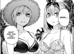 2girls bikini go-toubun_no_hanayome manga monochrome nakano_ichika nakano_yotsuba official_art siblings sisters sisters_(lore) swimsuit swimsuits