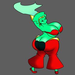 1girls ass ass_cleavage ass_focus big_ass big_breasts breast_bigger_than_head breasts butt_crack ceeezahtheperson elemental_creature f'lata_flare_(minusbrush) female fire_girl friday_night_funkin green_body looking_at_viewer shantae shantae_(cosplay) solo solo_female