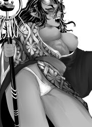 1girl 1girls angry angry_expression angry_face ari-ma2004 big_breasts bouncing_breasts bow bow_panties breasts breasts_out_of_clothes clothing_pull clothing_removed curvy curvy_female curvy_figure demon demon_girl demon_horns demon_slayer female female_focus female_only greyscale hantengu japanese japanese_clothes japanese_female kimetsu_no_yaiba kimono kimono_open long_hair long_hair_female mommy mommy_kink muscular muscular_female nipples nipples_out panties panties_visible_through_clothing rule_63 sekido sharp_teeth tits_out upper_moon youkai