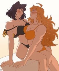 black_hair blake_belladonna blonde_hair canon_couple gold_eyes lavender_eyes lesbian rwby yang_xiao_long yellow_nicky_(artist)