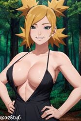 1girls ae8ty6 ai_generated artist_name babydoll big_breasts blonde_hair blush boruto:_naruto_next_generations breast_focus breasts breasts_bigger_than_head center_opening cleavage cleavage_overflow dress dress_only facing_viewer female female_only forest front_view grin hands_on_hips huge_breasts light-skinned_female light_skin looking_at_viewer mature mature_female milf minidress mommy naruto naruto_(series) nature no_bra no_bra_under_clothes outdoors pinup ponytail quad_tails revealing_clothes sagging_breasts skimpy skimpy_clothes smile solo solo_focus teal_eyes temari twintails upper_body url voluptuous voluptuous_female watermark web_address