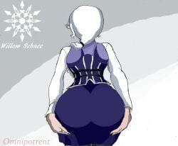 1girls big_ass clothed_female clothing from_behind holding_ass look_behind milf omnipotrent rooster_teeth rwby willow_schnee