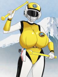 belt breasts helmet heroine large_breasts sara_tokimura showa_era super_sentai thick_thighs weapon yellow_flash