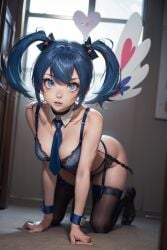 ai_generated blue_angel_(yu-gi-oh) blue_eyes blue_hair blue_lingerie garter_belt garter_straps lingerie stockings yu-gi-oh!