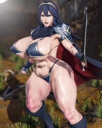 1girls 3d bikini bikini_armor blue_eyes blue_hair curvy female female_only fire_emblem fire_emblem_awakening hex3d huge_breasts lucina_(fire_emblem) nintendo revealing_clothes solo source_request sword venus_body voluptuous