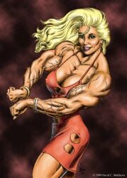 abs biceps big_breasts big_muscles blonde_hair breasts dcmatthews dress female hair large_breasts large_muscles muscles muscular_arms muscular_female muscular_legs muscular_thighs pecs