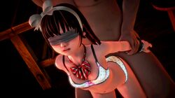 3d age_difference black_hair blindfold from_behind illusion_honey_select illusion_soft lace_trim_panties panties polka_dot polka_dot_panties sex underwear