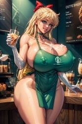 1girls ai_generated apron big_breasts bishoujo_senshi_sailor_moon bow bythebrokenone cum female_only large_breasts naked_apron sailor_venus solo solo_female tagme