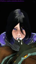 3d big_penis black_hair cum cum_in_mouth cum_inside fellatio operator_(warframe) oral penis purple_eyes short_hair suck sucking video_games volt_(warframe) warframe warframe_captura_adventures warframetenno