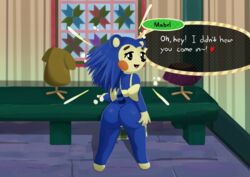 <3 animal_crossing anthro ass barely_visible_genitalia barely_visible_pussy blue_fur bottomless clothed clothing dialogue english_text female fur furry furry_only heart hedgehog hi_res looking_at_viewer looking_back mabel_able mammal marrubi mostly_nude naked nintendo nude pussy rear_view shortstack solo speech_bubble tail text topwear video_games