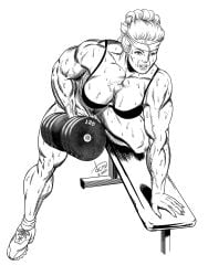 abs biceps big_breasts big_muscles breasts dcmatthews female hair large_breasts large_muscles muscles muscular_arms muscular_female muscular_legs muscular_thighs pecs weights