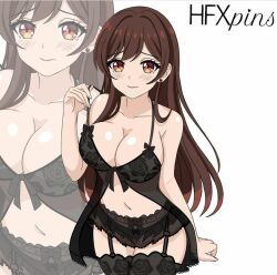 black_lingerie blush brown_hair cleavage hfxpins kanojo_okarishimasu lingerie mizuhara_chizuru