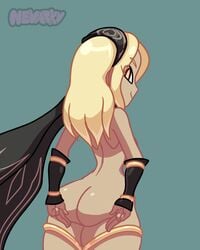 1girls animated ass back breasts dark-skinned_female dark_skin exposed exposed_torso female female_only gravity_rush kat_(gravity_rush) looking_at_viewer looking_back mostly_nude nevarky nude solo text watermark