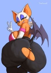 1girls ass_bigger_than_head ass_bigger_than_torso furry huge_breasts hyper hyper_ass looking_at_viewer looking_back rouge_the_bat smiling_at_viewer solo_female sonic_(series) tagme thick_thighs torn_clothes torn_clothing torn_pantyhose totesfleisch8 v