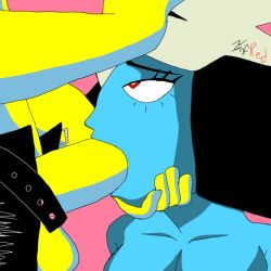 1boys 1girls big_penis blowjob heart-shaped_pupils holding_chin hylics partially_clothed penis somsnosa_(hylics) wayne_(hylics)