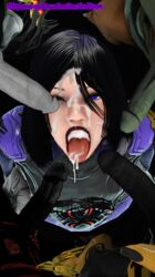 3d amonsrule black_hair bukkake cum cum_in_mouth cumshot facial girly mouth multiple_penises nekros_(warframe) nekros_prime open_mouth operator_(warframe) penis purple_eyes purple_lipstick short_hair teen teenager tongue tongue_out video_games volt_(warframe) volt_prime warframe warframe_captura_adventures warframetenno