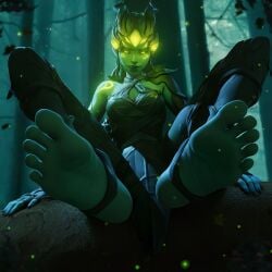 3d clothed clothing dryad feet firefly foot_fetish glowing_eyes leaves nature nature_background nibs3d overwatch soles stirrup_legwear stirrup_socks tagme toes widowmaker
